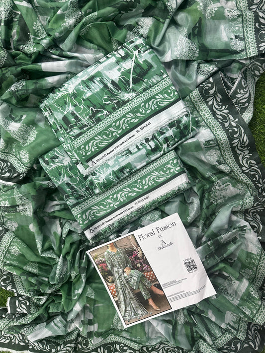 Floral Fusion By Almeerah D-9 - 3Pcs Printed Stripe Collection