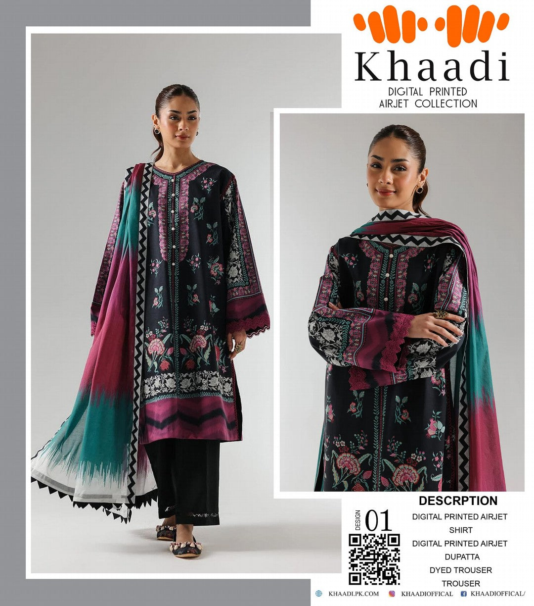 GulAhmed,Khaadi,Zellbury,Ego,Salitex,CrossStitch,Nishat,Firdous,Baroque,Maria.B,Alkaram ,SanaSafinaz Printed Unstitched 3P in 1299π΅π°π