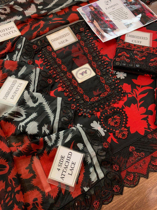 RAMSHA Elegant 3PC Unstitched Lawn Suit Collection