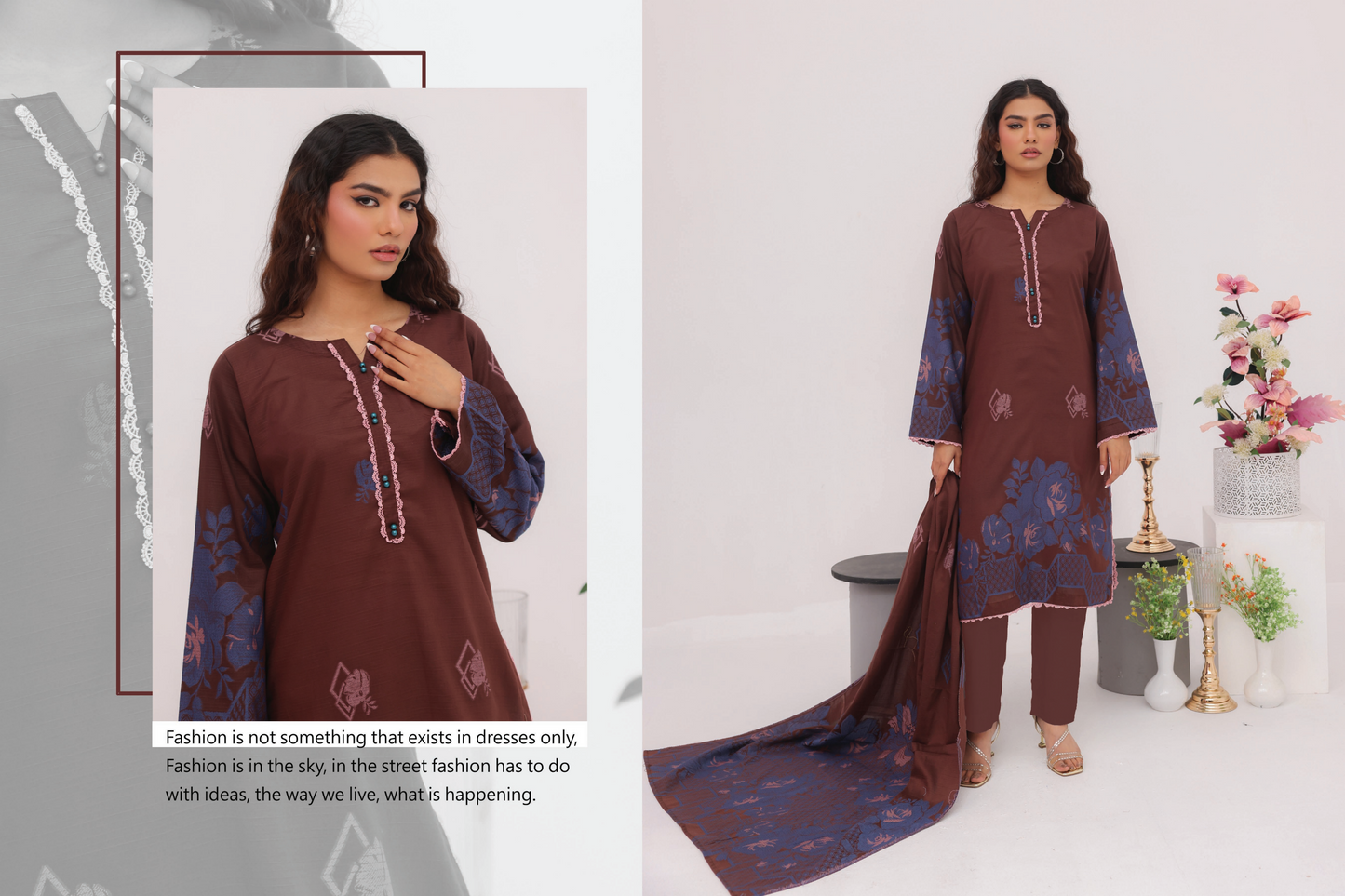 β¨ SARINA Unstitched Jacquard 3-Piece Collection β¨ Brown Seablue