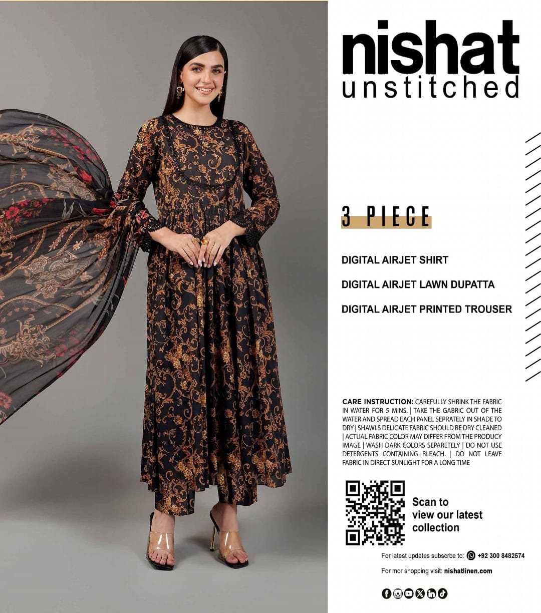 GulAhmed,Khaadi,Zellbury,Ego,Salitex,CrossStitch,Nishat,Firdous,Baroque,Maria.B,Alkaram ,SanaSafinaz Printed Unstitched 3P in 1299π΅π°π