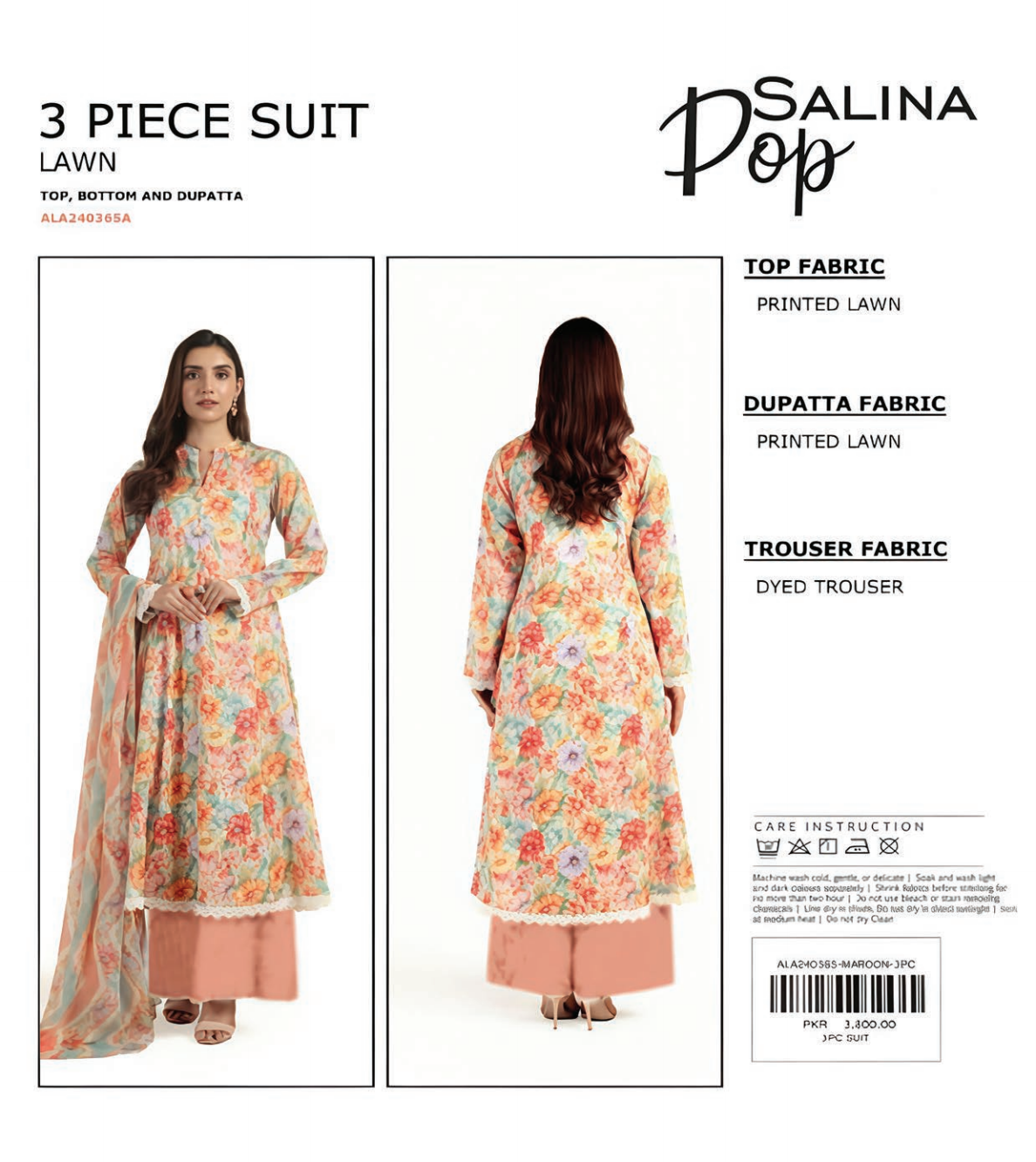 Salina Pop Unstitched Lawn Dyed Trouser 3PCs ππ₯