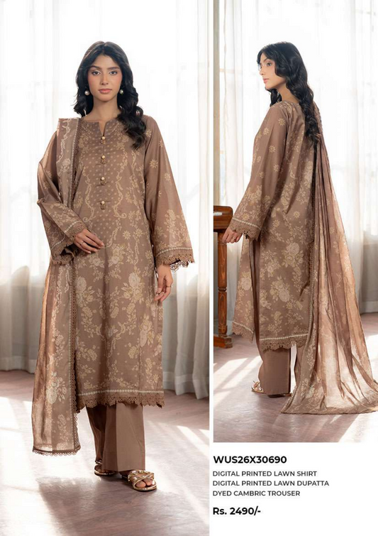 ZELLBURY Unstitched 3pcs Lawn Collection D.C:- WUS26X30690
