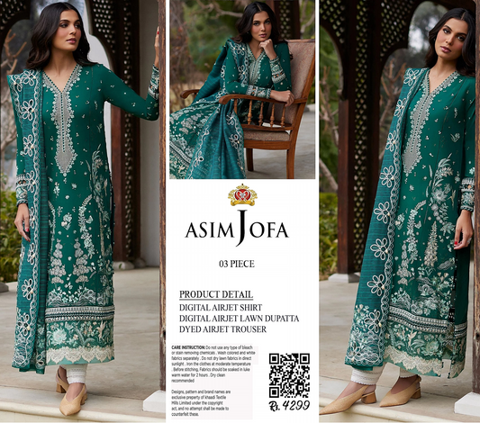 Asim Jofa Unstitched Lawn Printed 3PC In Wholesale Price