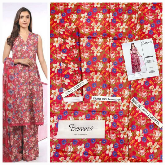 Bareeze Unstitched Lawn 90/70 Quality 3 Pieces