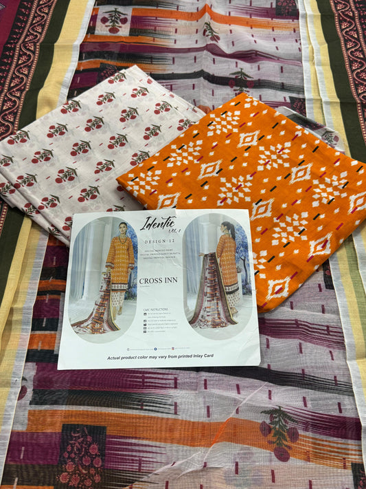 Identic Cross-inn Unstitched 3 Piece 💗🌷