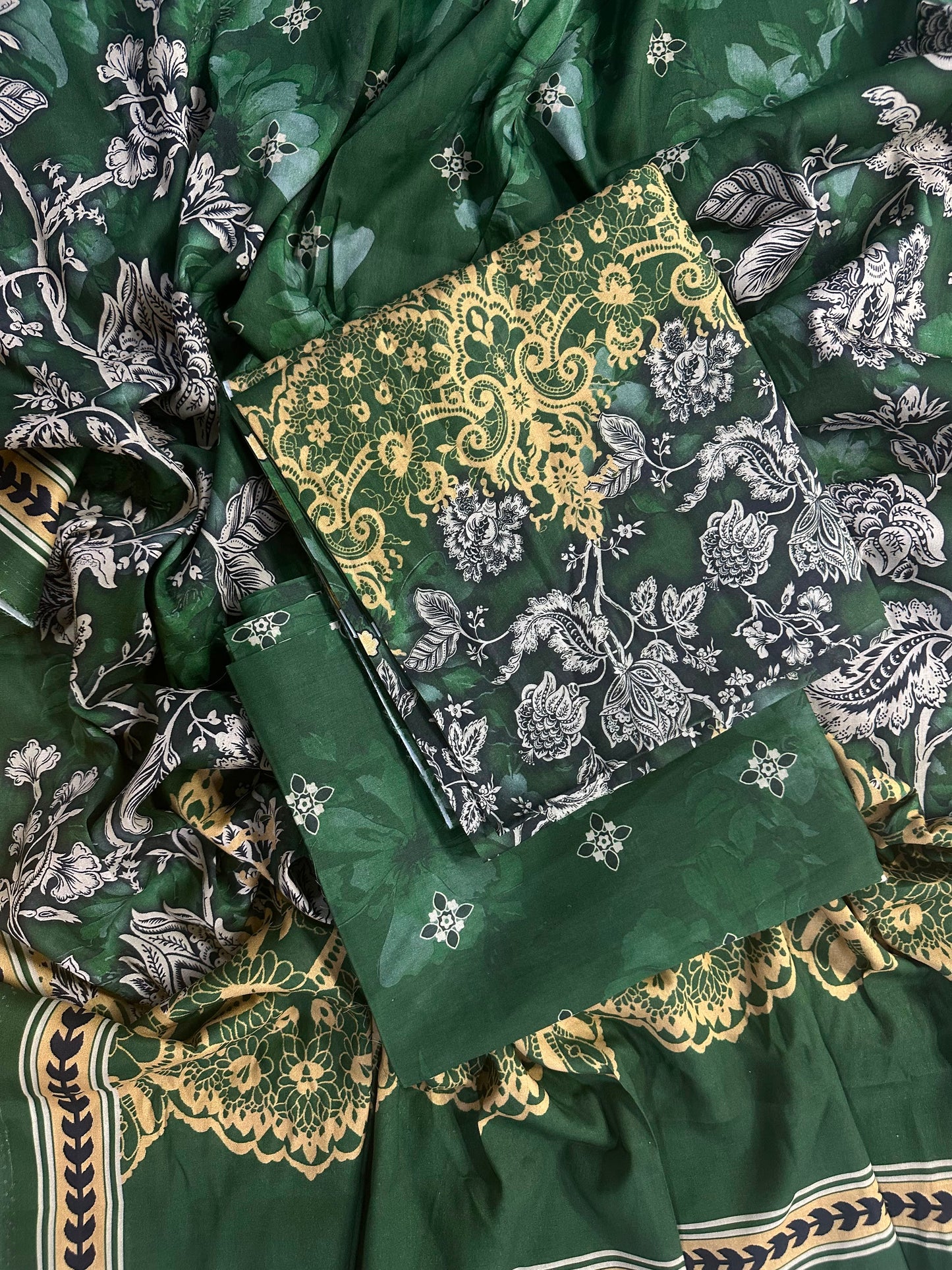 Shaista/Alhamra Green-Mustard Printed 3Pcs