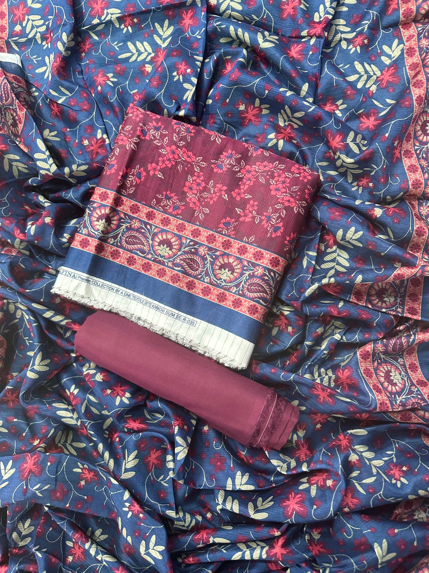 SAFINA MAROON-NAVY PRINTED 3PCS