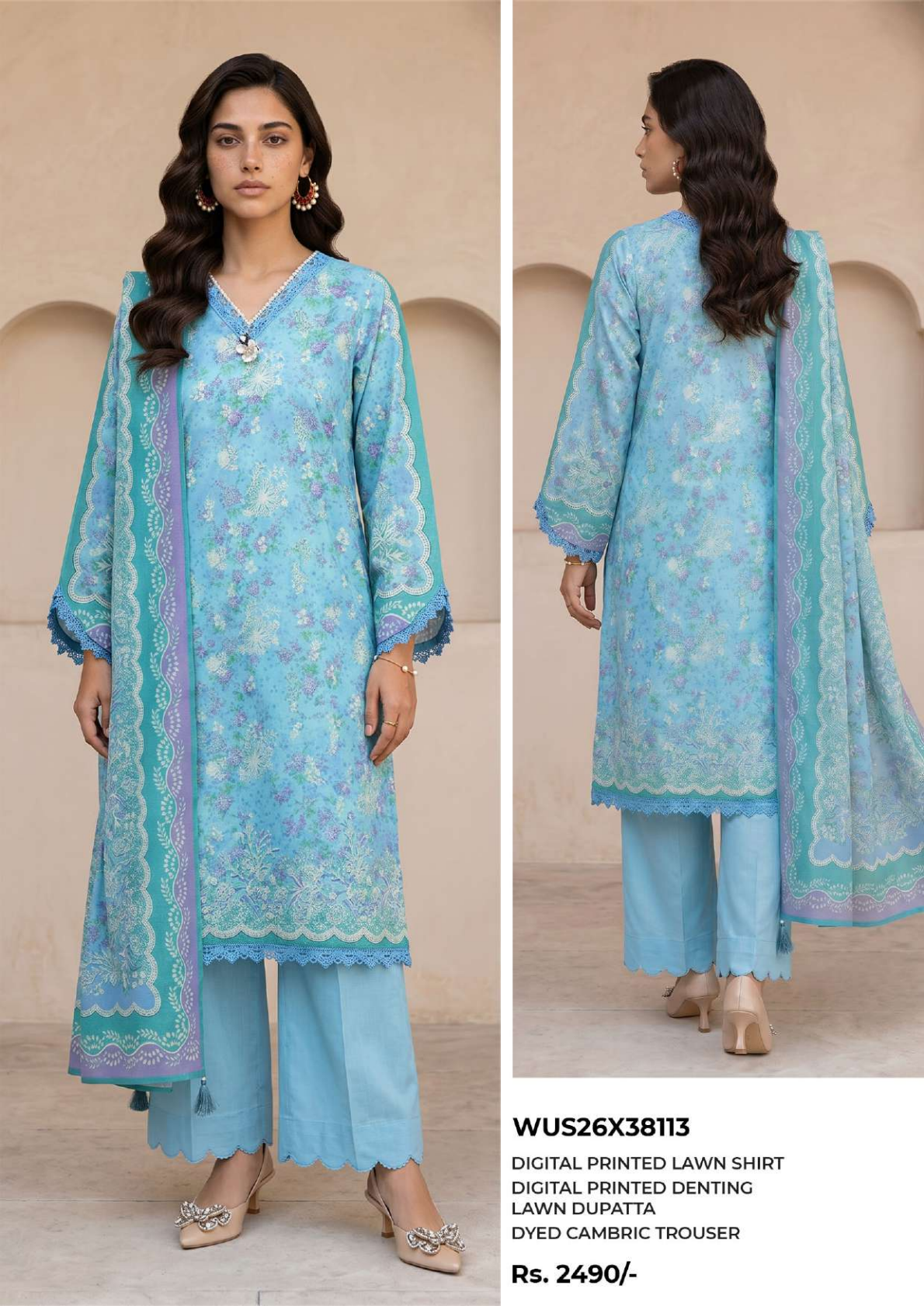 ZELLBURY Unstitched 3pcs Lawn Collection D.C:- WUS26X38113
