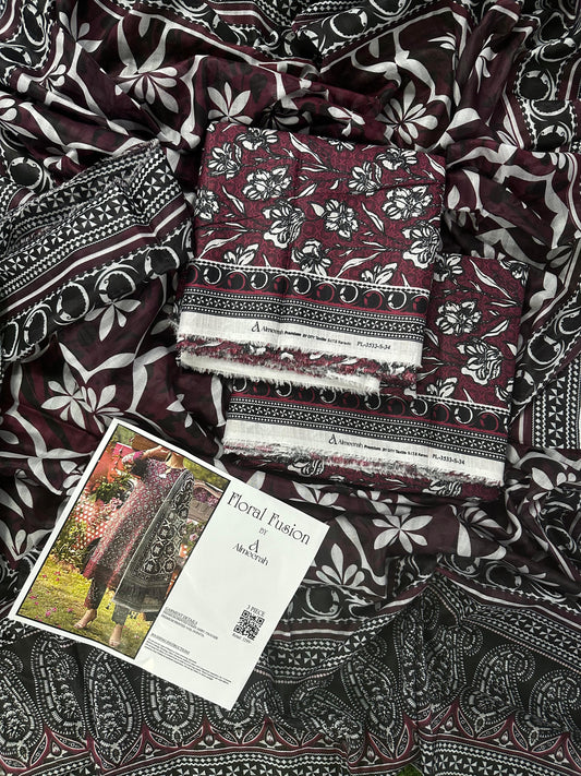Floral Fusion By Almeerah D-8 - 3Pcs Printed Stripe Collection