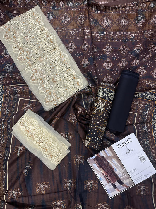 Fleur By Almeerah - Mocha Drift – Digital Chundri Lawn Unstitched Collection
