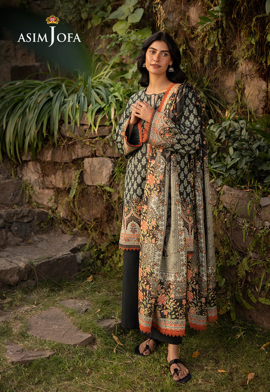 AsimJofa Black-Orange Printed 3Pcs