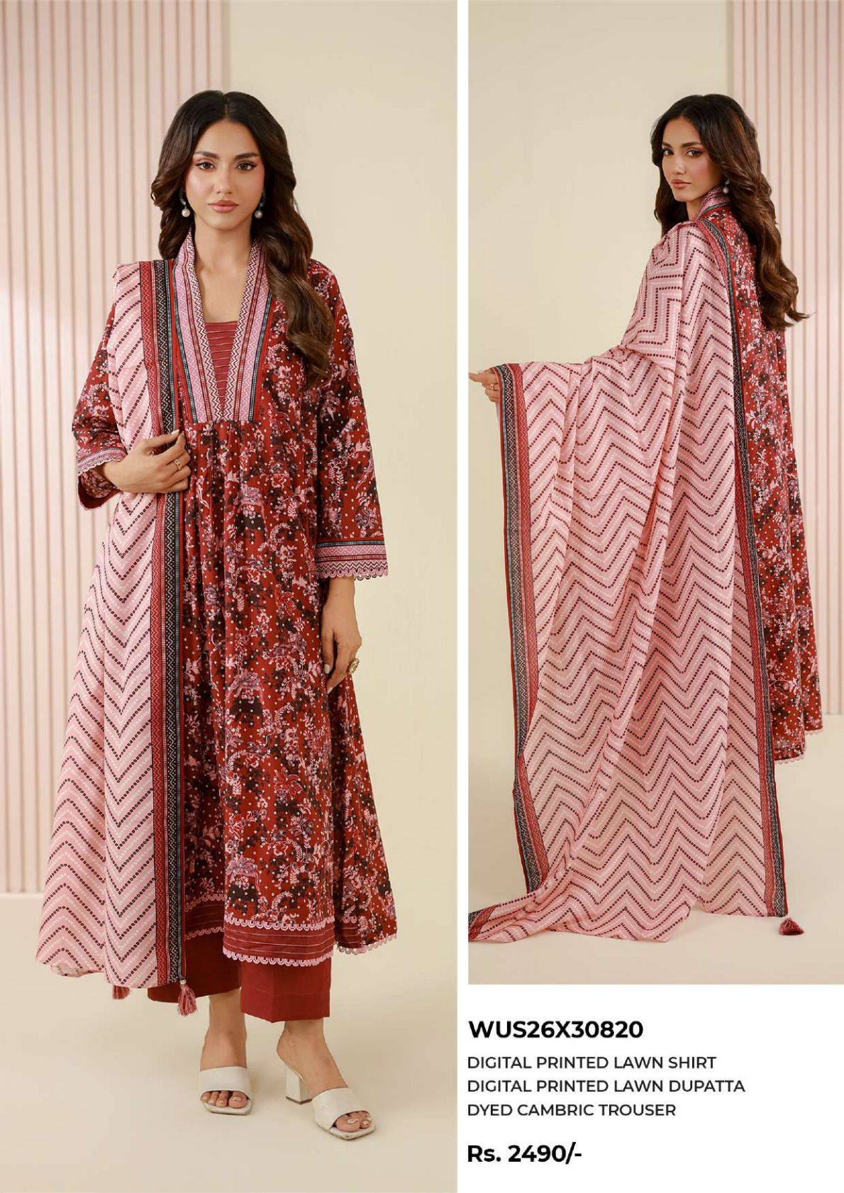 ZELLBURY Unstitched 3pcs Lawn Collection D.C:- WUS26X30820
