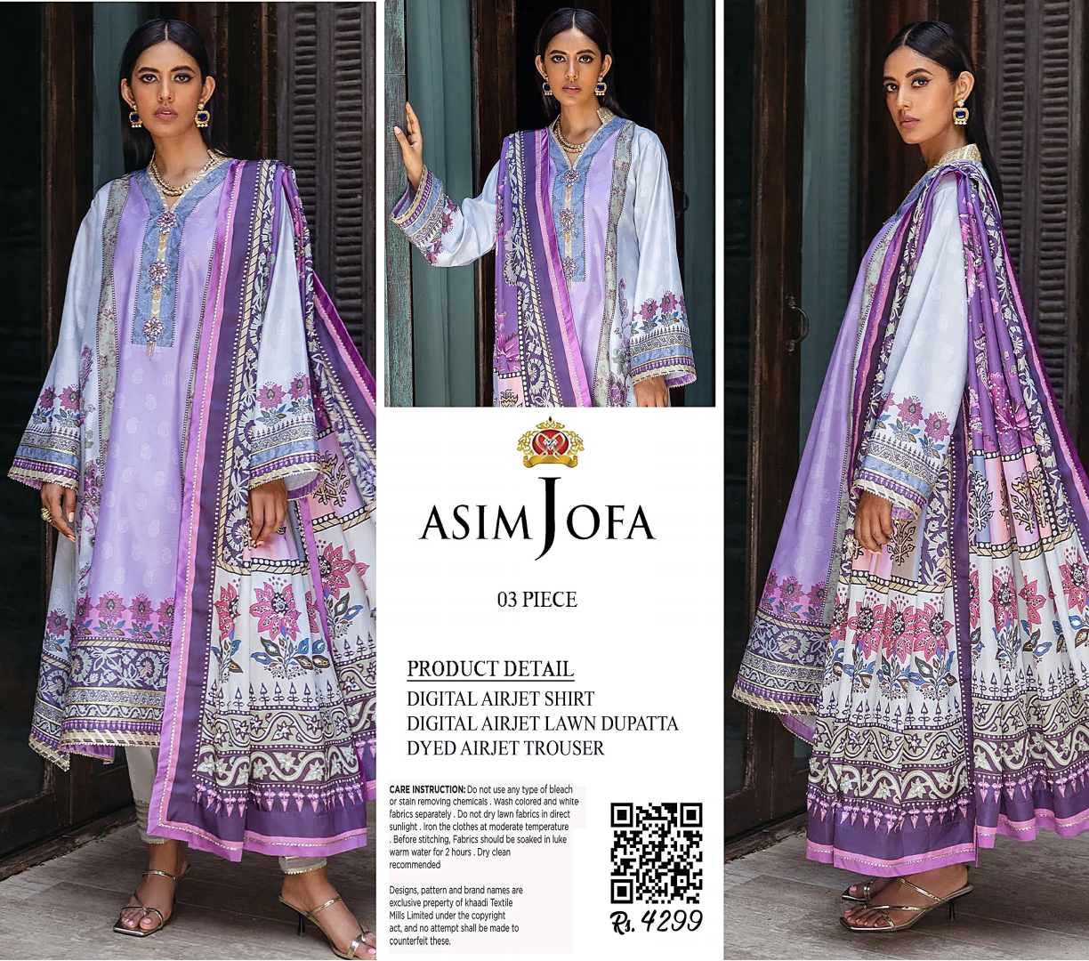 Asim Jofa Unstitched Lawn Printed 3PC In Wholesale Price