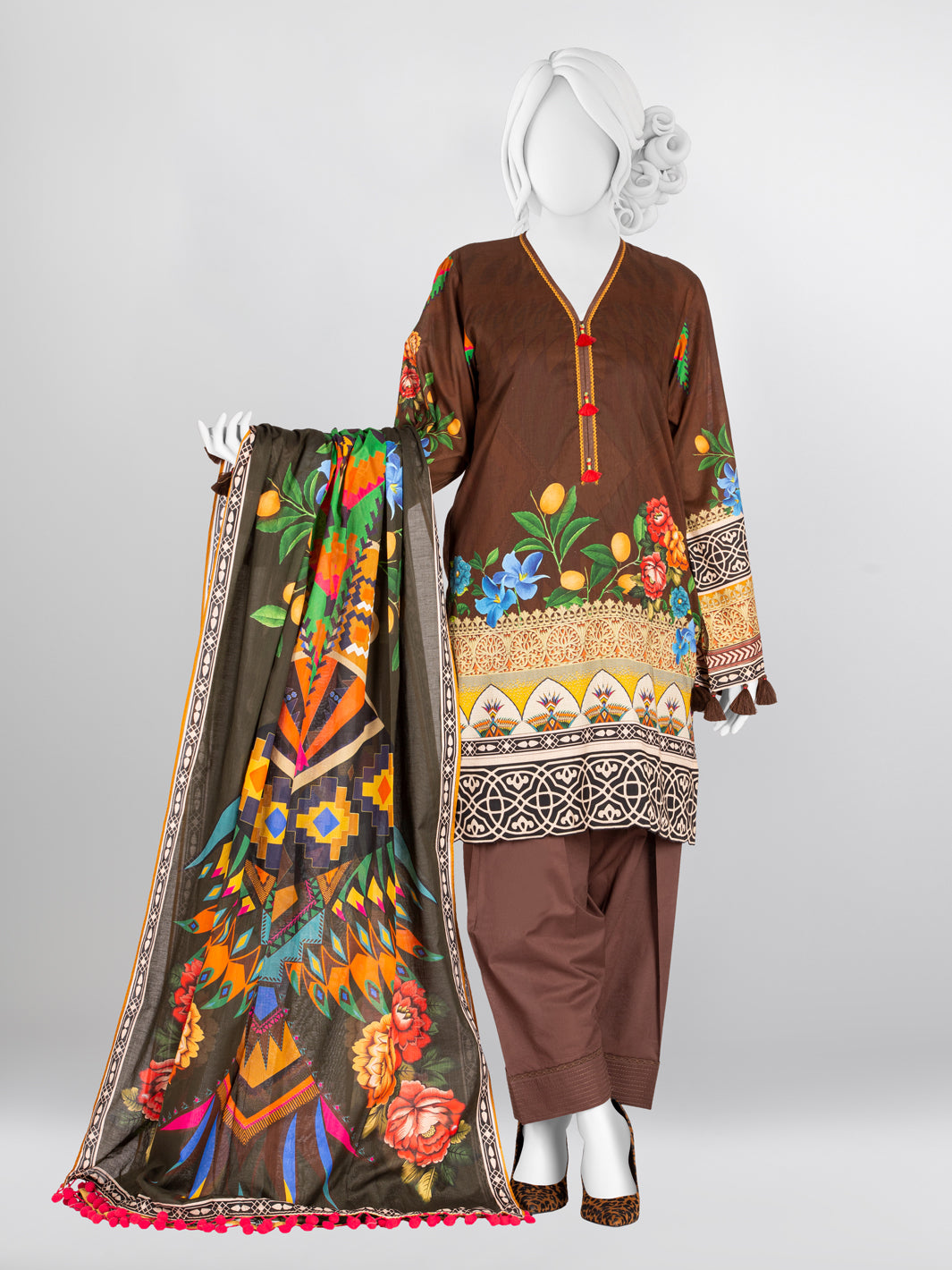 Brown Lawn Printed 3 Piece Unstitched Suit By J. | PLU-24-1009