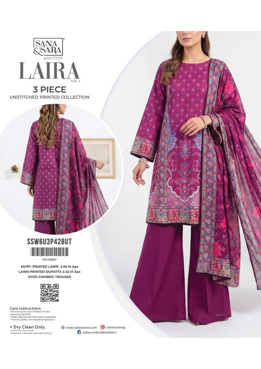 Eshaal Premium 3PC Lawn Collection Design No# SSW6U3P428UT