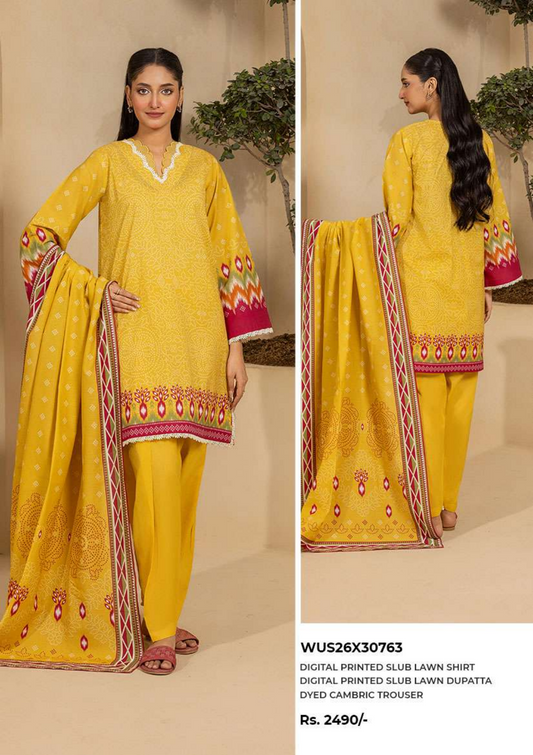 ZELLBURY Unstitched 3pcs Lawn Collection D.C:- WUS26X30763