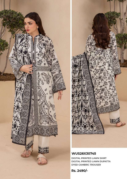 ZELLBURY Unstitched 3pcs Lawn Collection D.C:- WUS26X30745