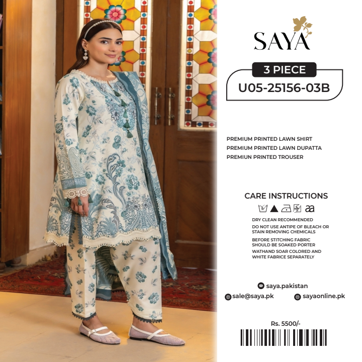 Saya 3 PCs Unstitched Lawn Collection D.No :-02