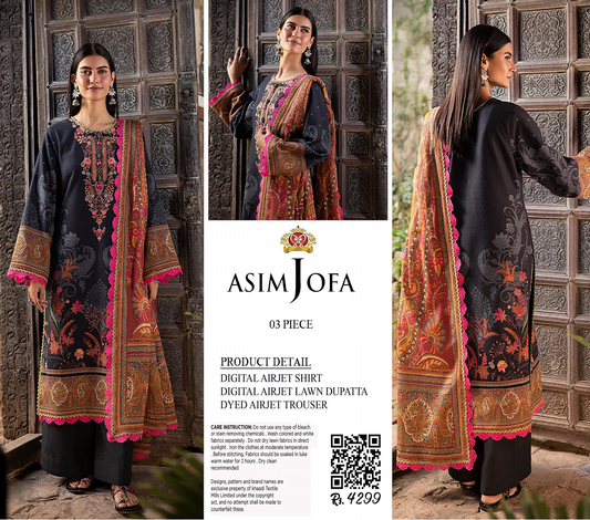 Asim Jofa Unstitched Lawn Printed 3PC In Wholesale Price
