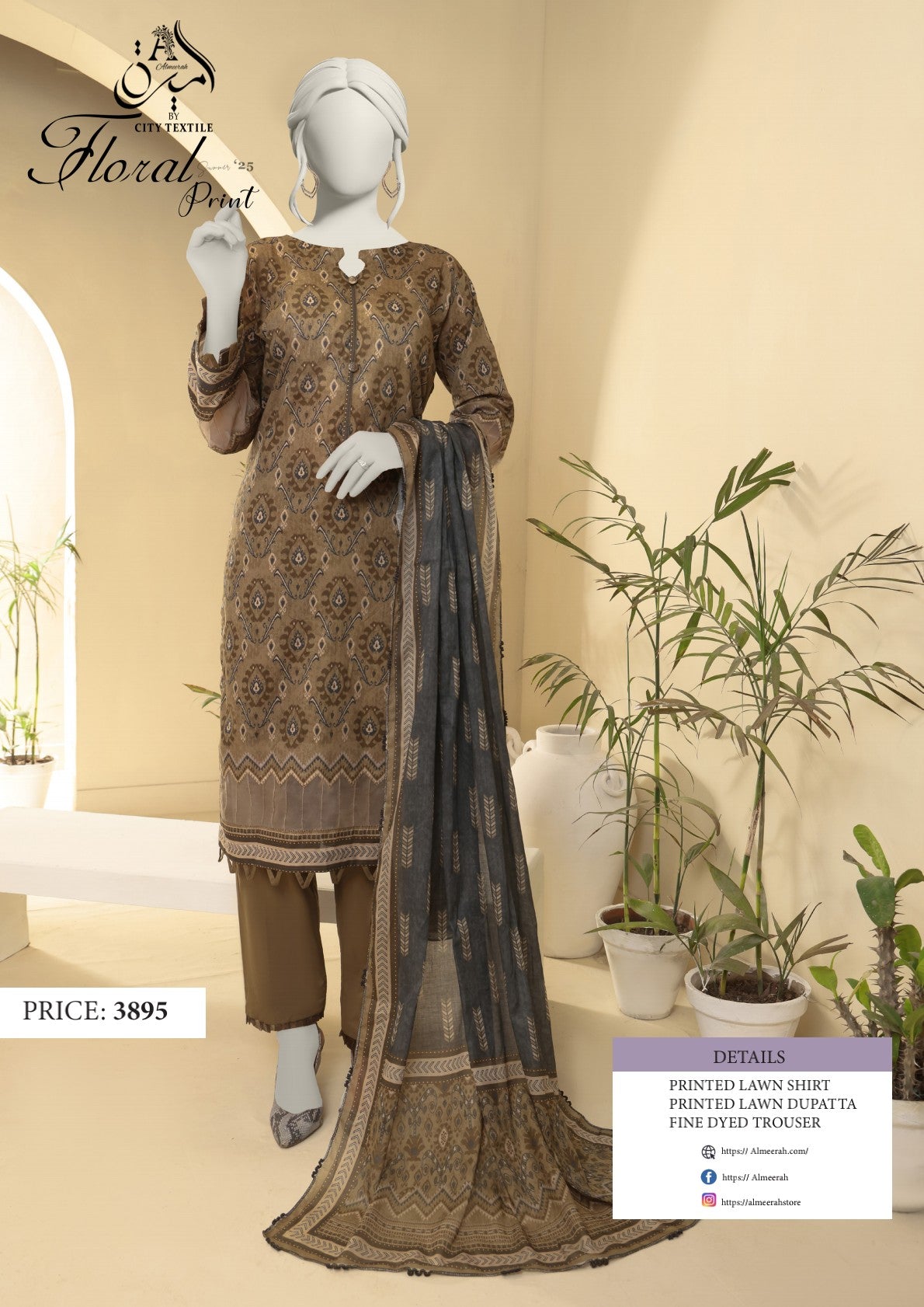 Almeerah Floral 💯% Original 3PC Unstitched In Wholesale Price