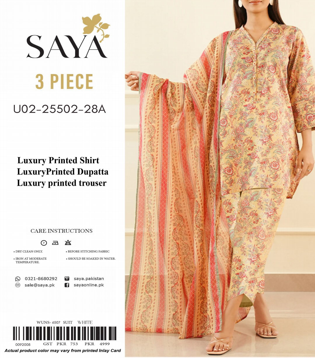 SAYA Lawn Unstitched 3 Pieces in Wholesale Price π₯π§‘