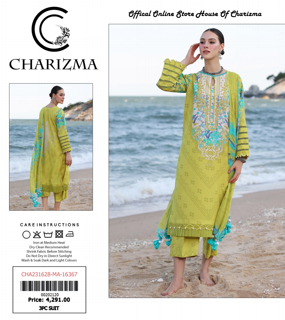 Charizma Lawn Unstitched 3 Piece With Dyed Trouser/- 💞✨👌