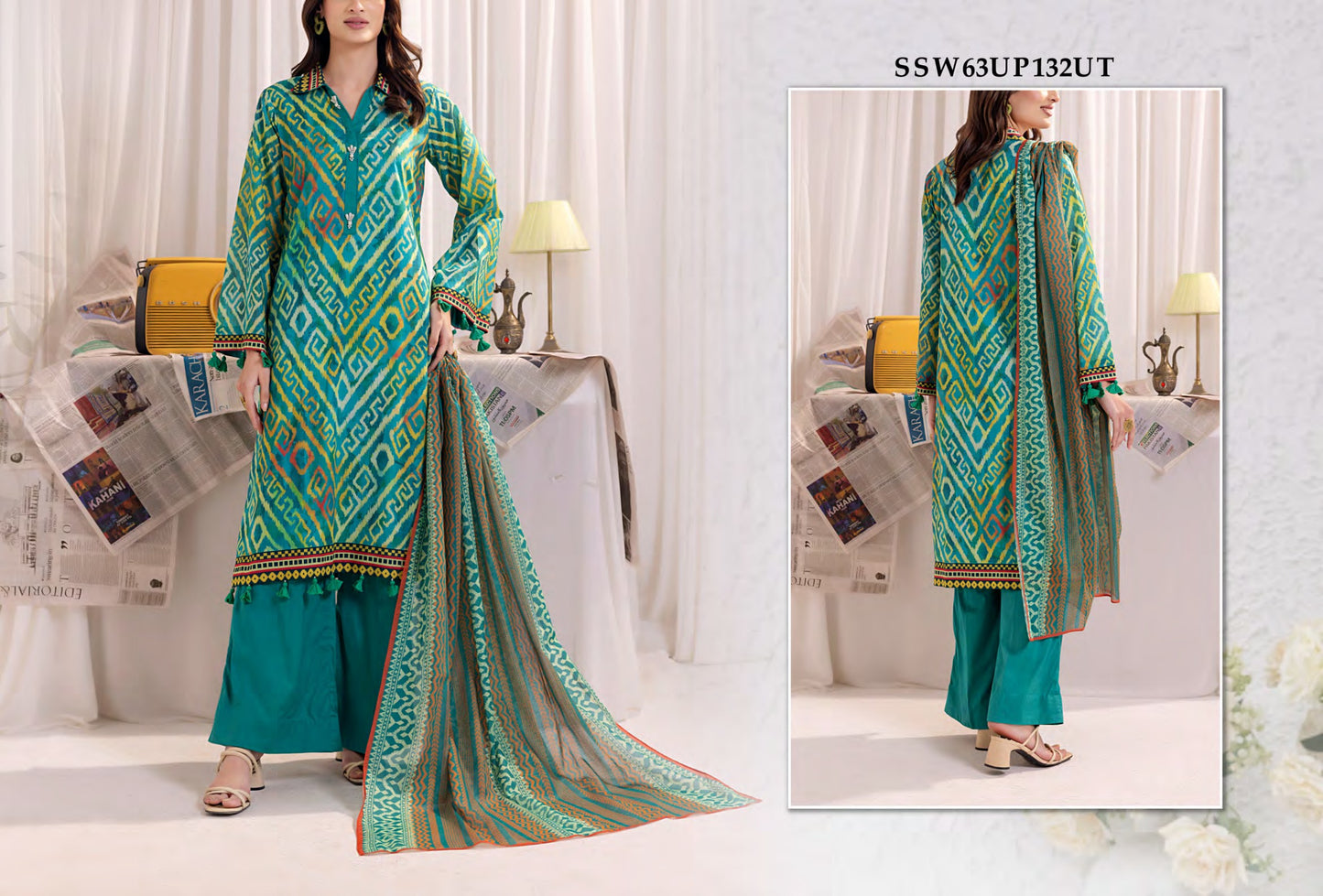 GulAhmed,Khaadi,Zellbury,Ego,Salitex,CrossStitch,Nishat,Firdous,Baroque,Maria.B,Alkaram ,SanaSafinaz Printed Unstitched 3P in 1299π΅π°π