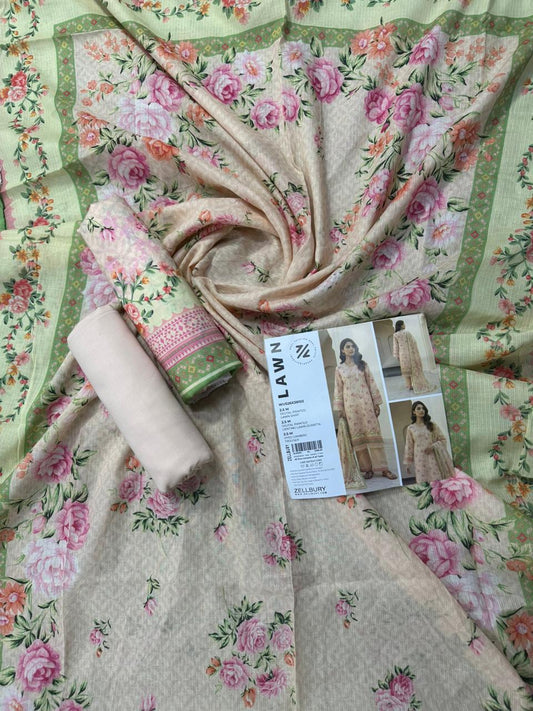ZELLBURY Unstitched 3pcs Lawn Collection D.C:- WUS26X38103