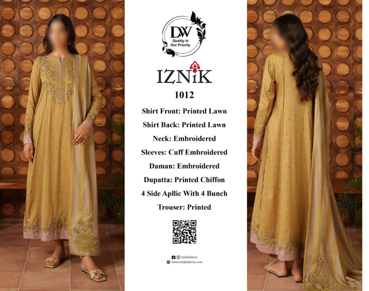 Iznik Elegant 3PC Unstitched Lawn Suit Collection
