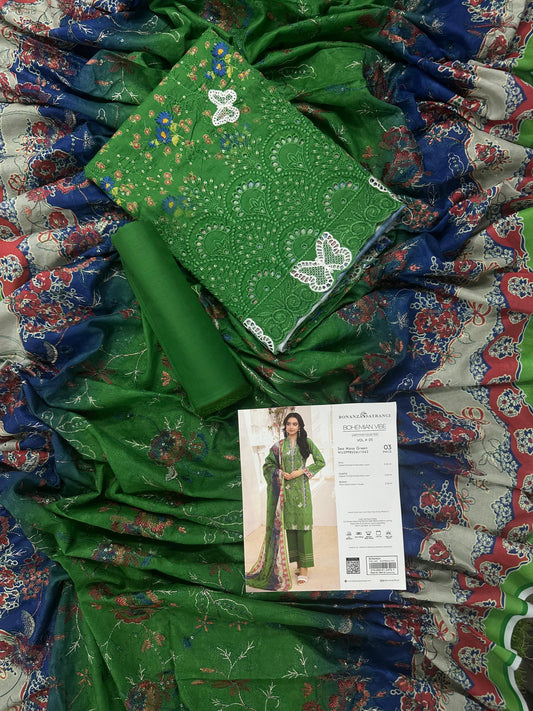 Bonanza Emerald Green Embroidery 3pcs Unstitched Collection