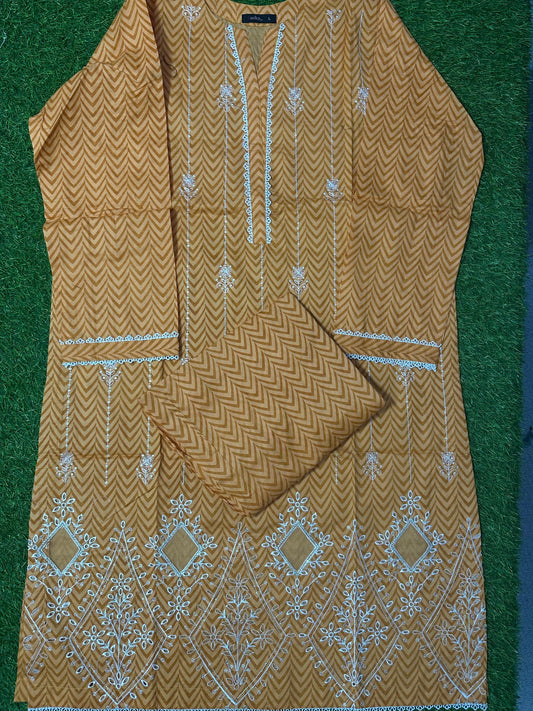 Aifa Yellow Luxury Lawn Stitched Embroidery 2Pcs Collection
