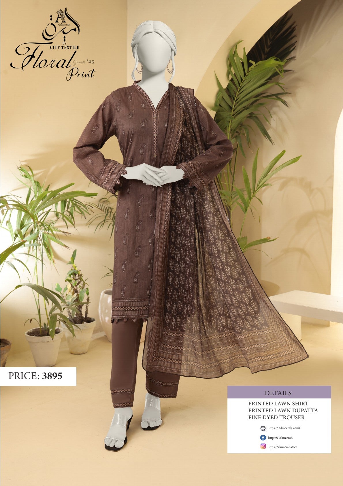 Almeerah Floral 💯% Original 3PC Unstitched In Wholesale Price