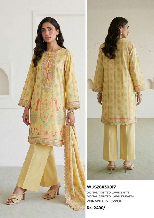 ZELLBURY Unstitched 3pcs Lawn Collection D.C:-WUS26X30817
