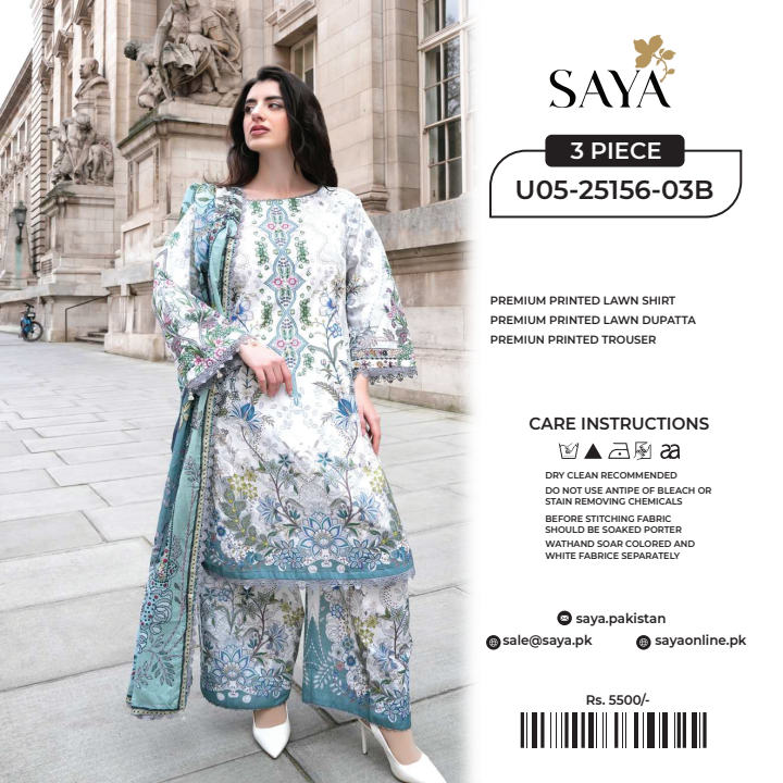 Saya 3 PCs Unstitched Lawn Collection D.No :-01