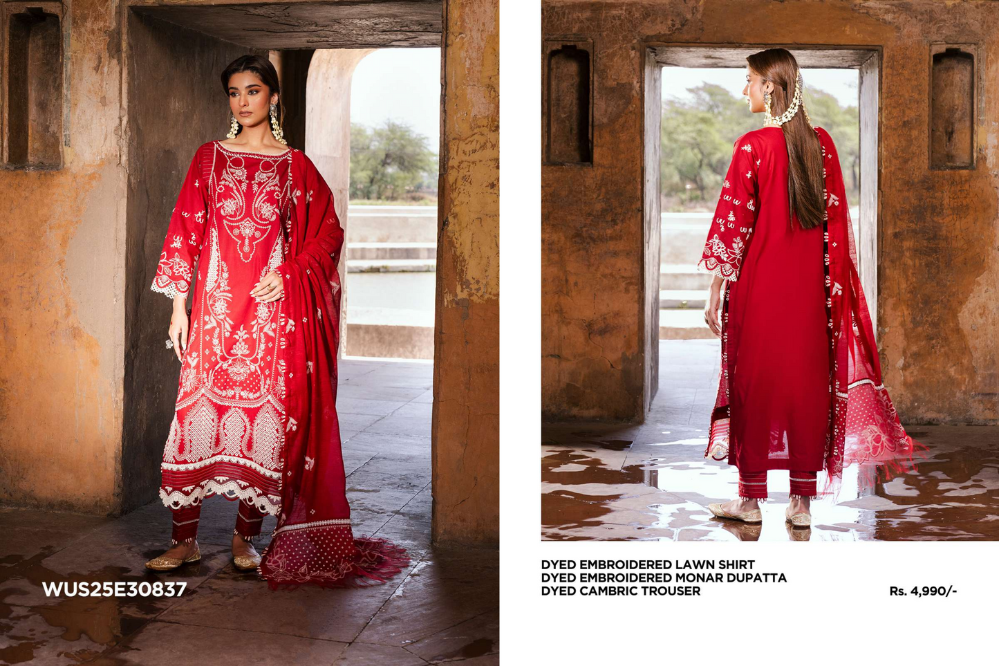 ZELLBURY 🌟 CHIKANKARI RED ELEGANCE – WUS25E30837 🌟