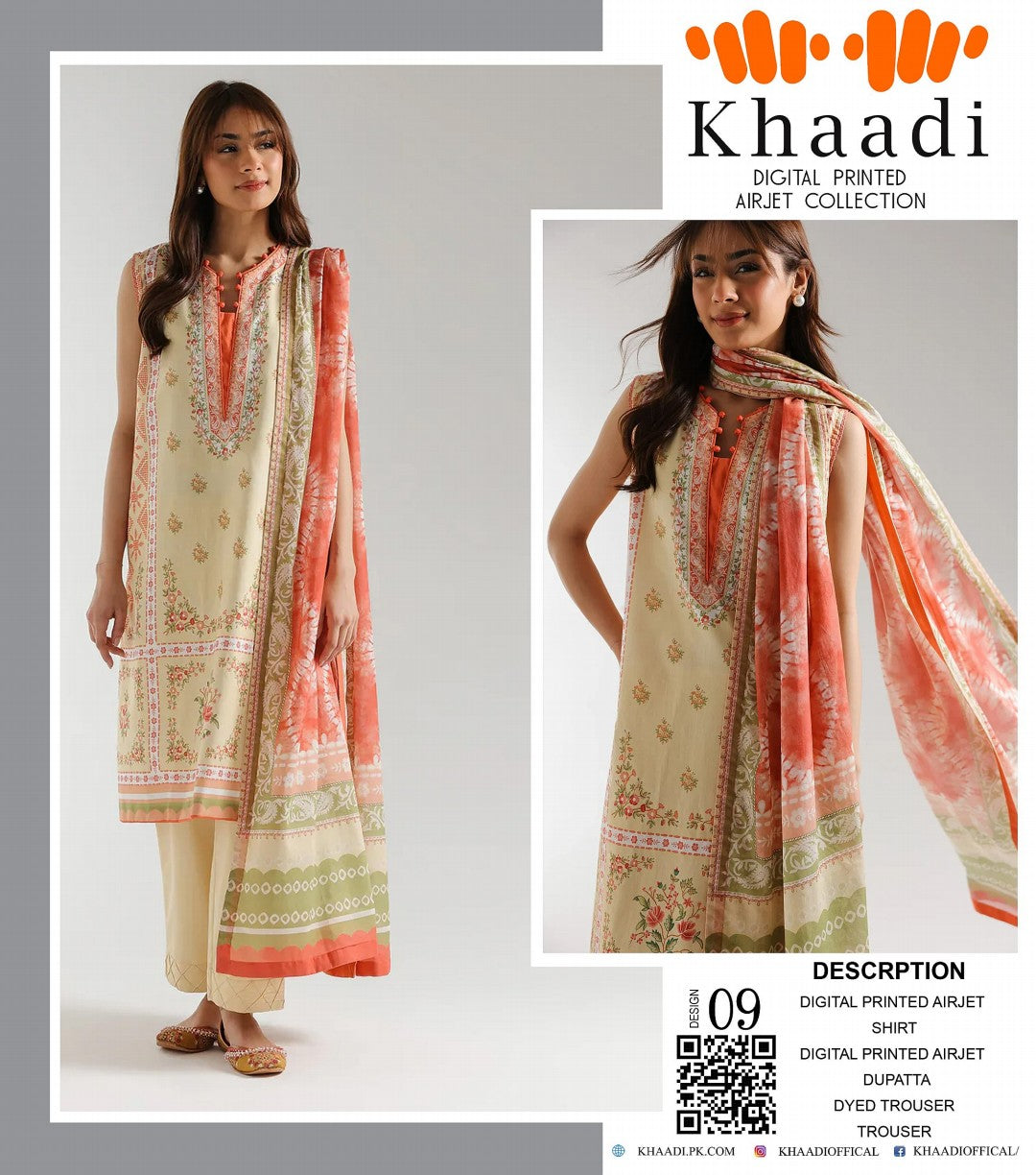 GulAhmed,Khaadi,Zellbury,Ego,Salitex,CrossStitch,Nishat,Firdous,Baroque,Maria.B,Alkaram ,SanaSafinaz Printed Unstitched 3P in 1299π΅π°π
