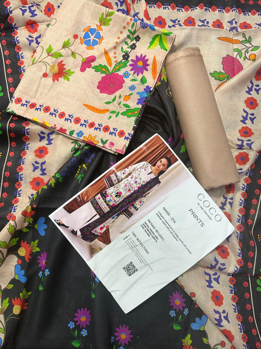 COCO Cream 3 Piece Printed Lawn