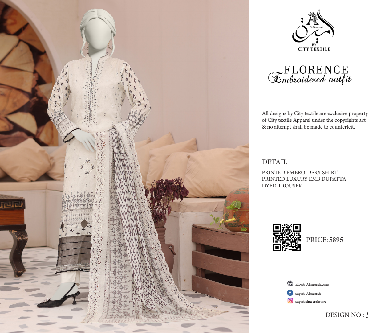 š§”š„ ALMEERAH FLORENCE Embroidery Cutwork Dupatta 3 Pieces š„ā¤ļø