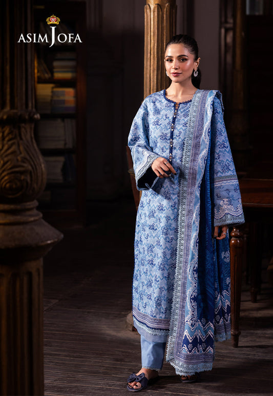 AsimJofa Sky Blue Printed 3Pcs