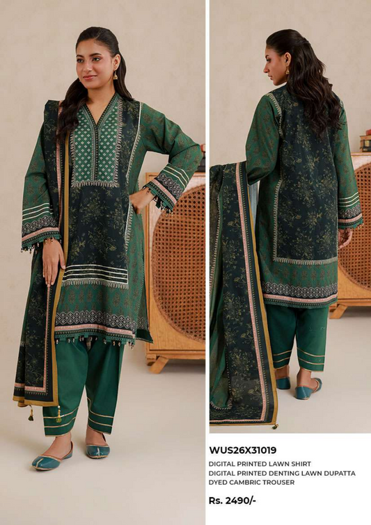 ZELLBURY Unstitched 3pcs Lawn Collection D.C:- WUS26X31019