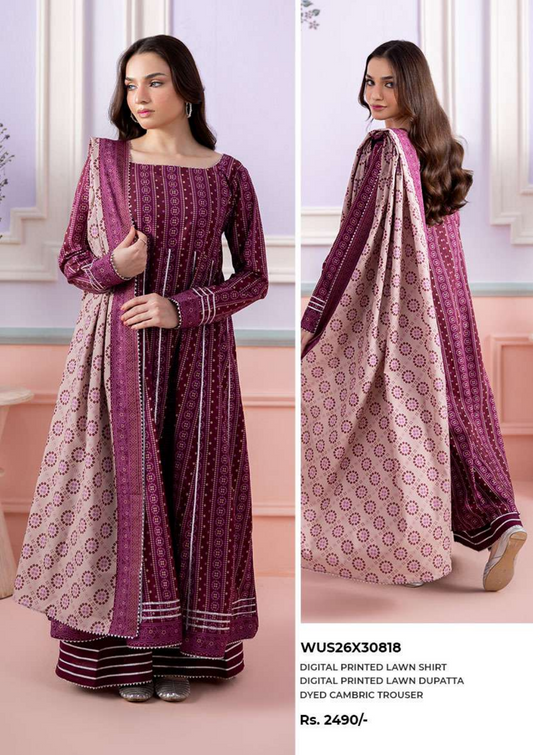 ZELLBURY Unstitched 3pcs Lawn Collection D.C:- WUS26X30818