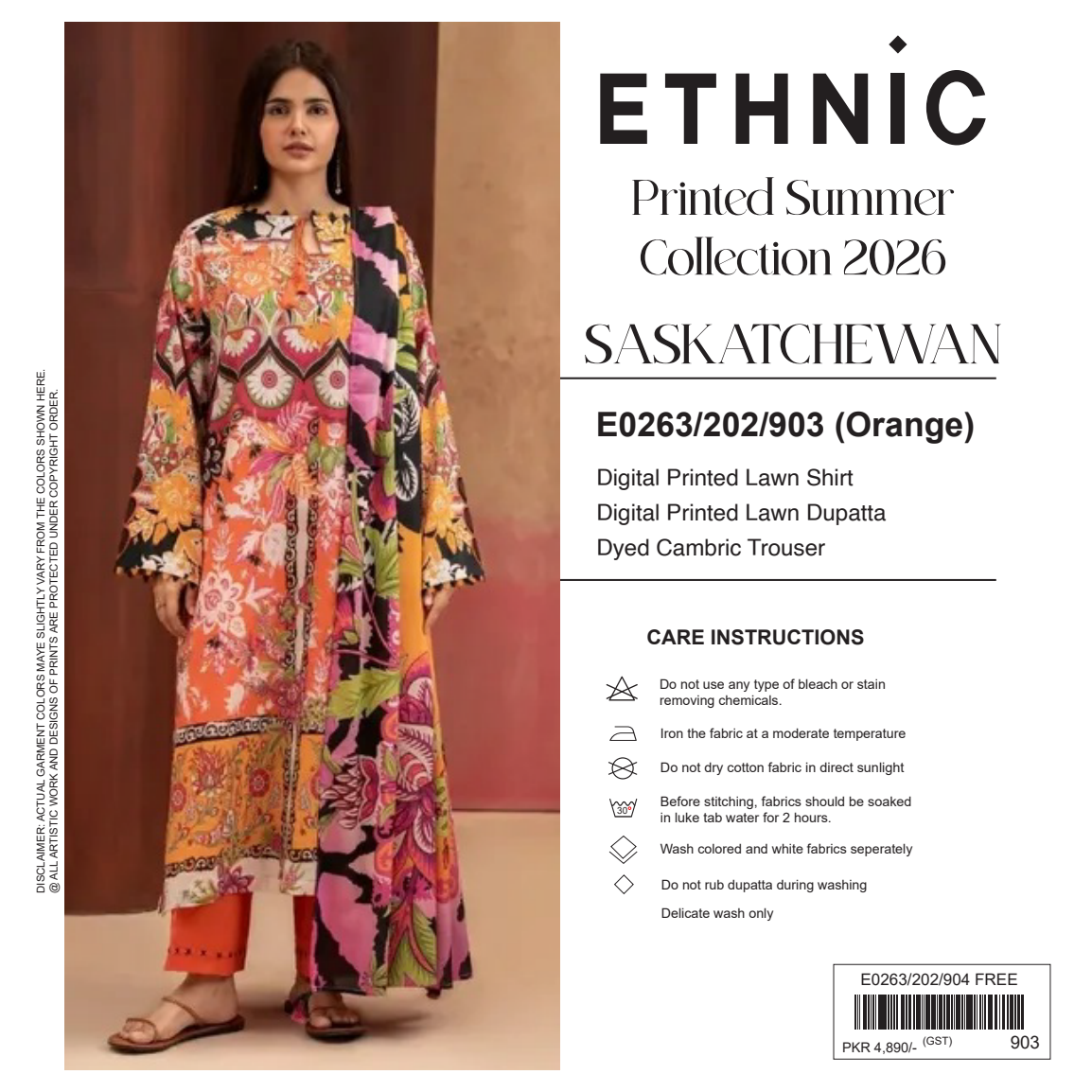 Ethnic Orange Digital Printed Lawn Collection
