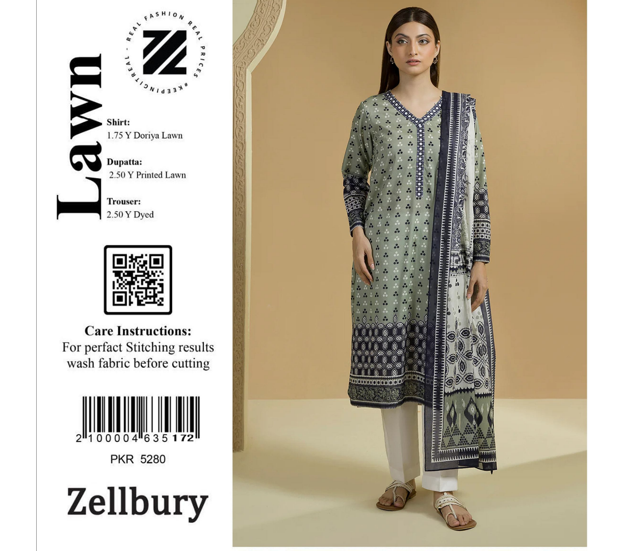 Zellbury Doriya Lawn 3 Pcs Unstitched Collection D.C:- WUS25X25708