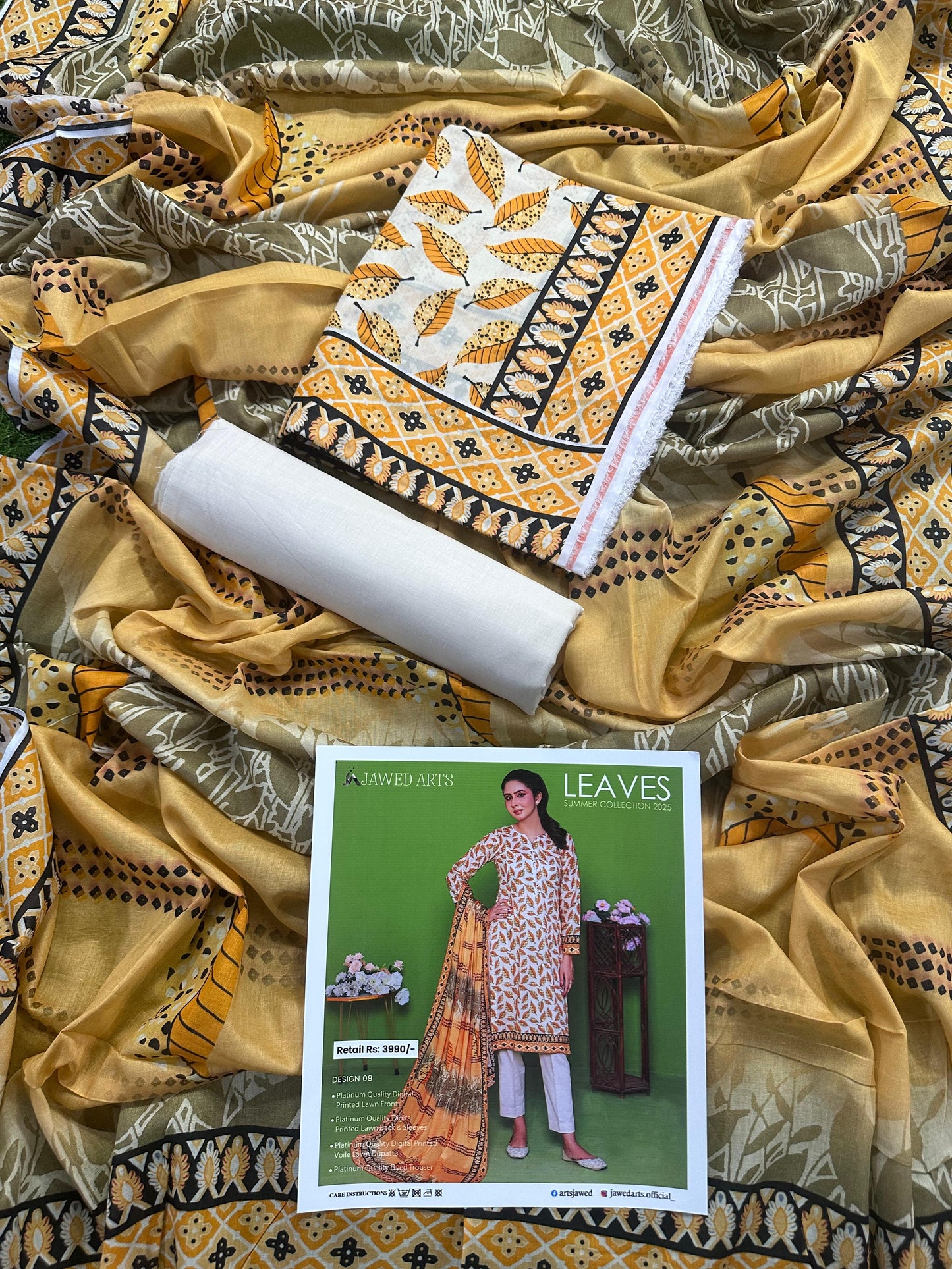 JAWED ARTS LEAVES β 3PC UNSTITCHED SUIT Design: 9