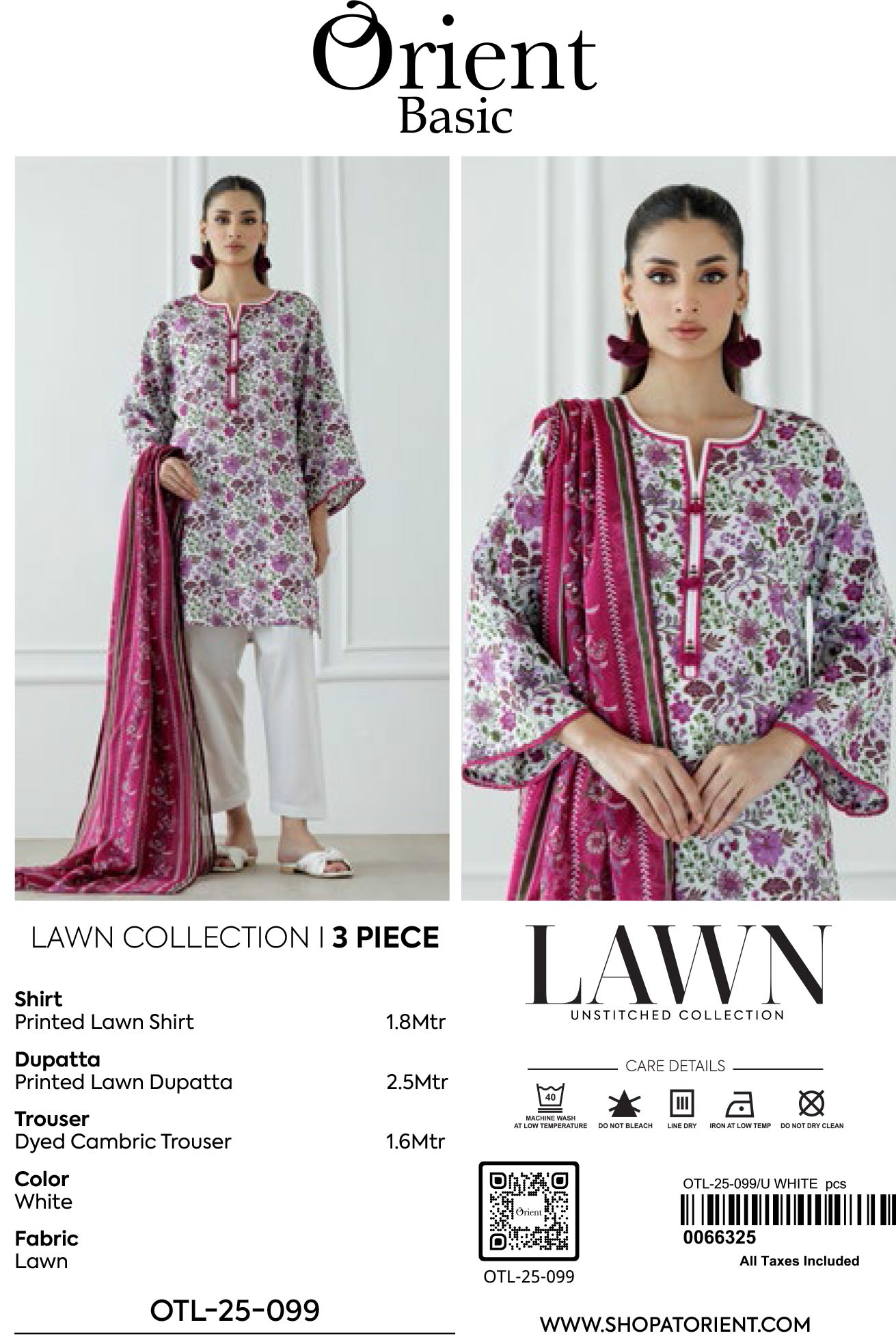 Orient Unstitched Lawn 3 Piece Collection D.C:- OTL-25-099