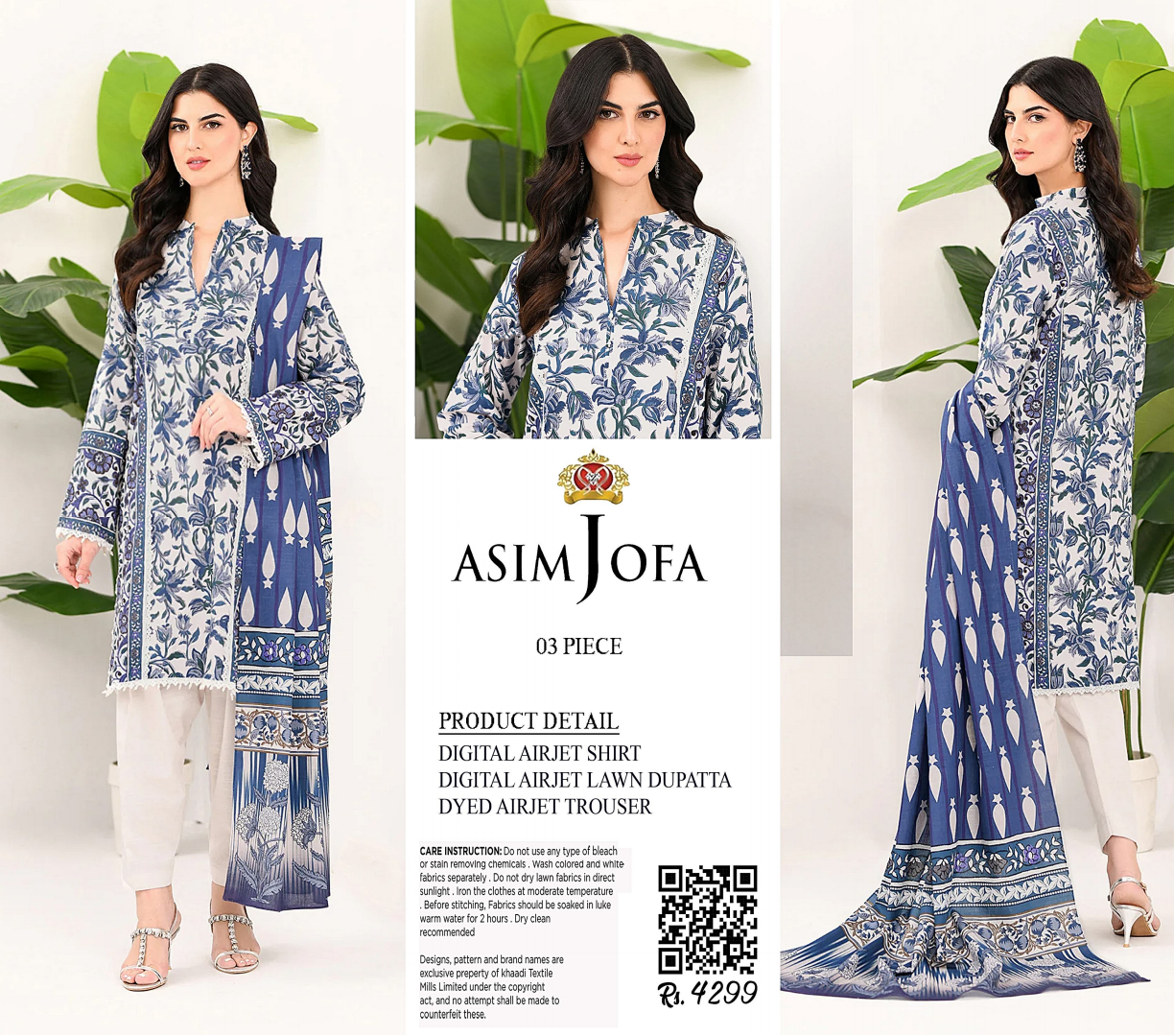 Asim Jofa Unstitched Lawn Printed 3PC In Wholesale Price