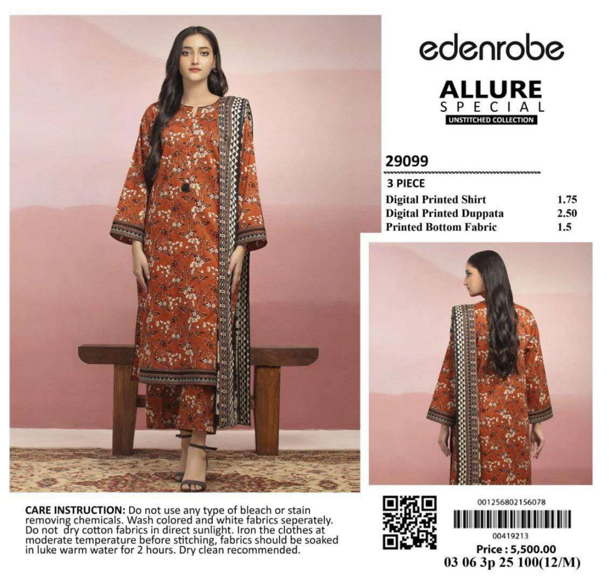 Edenrobe Orange 3Pcs Lawn