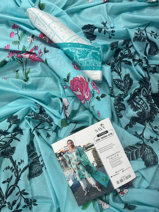Saya 3 PCs Unstitched Lawn Collection D.No :-7