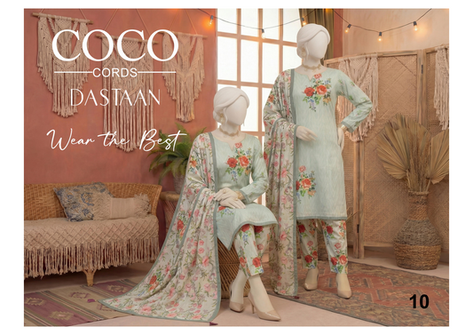 COCO CORDS BY DASTAN Unstitched Original Lawn 3 Piece Collection Designs #10